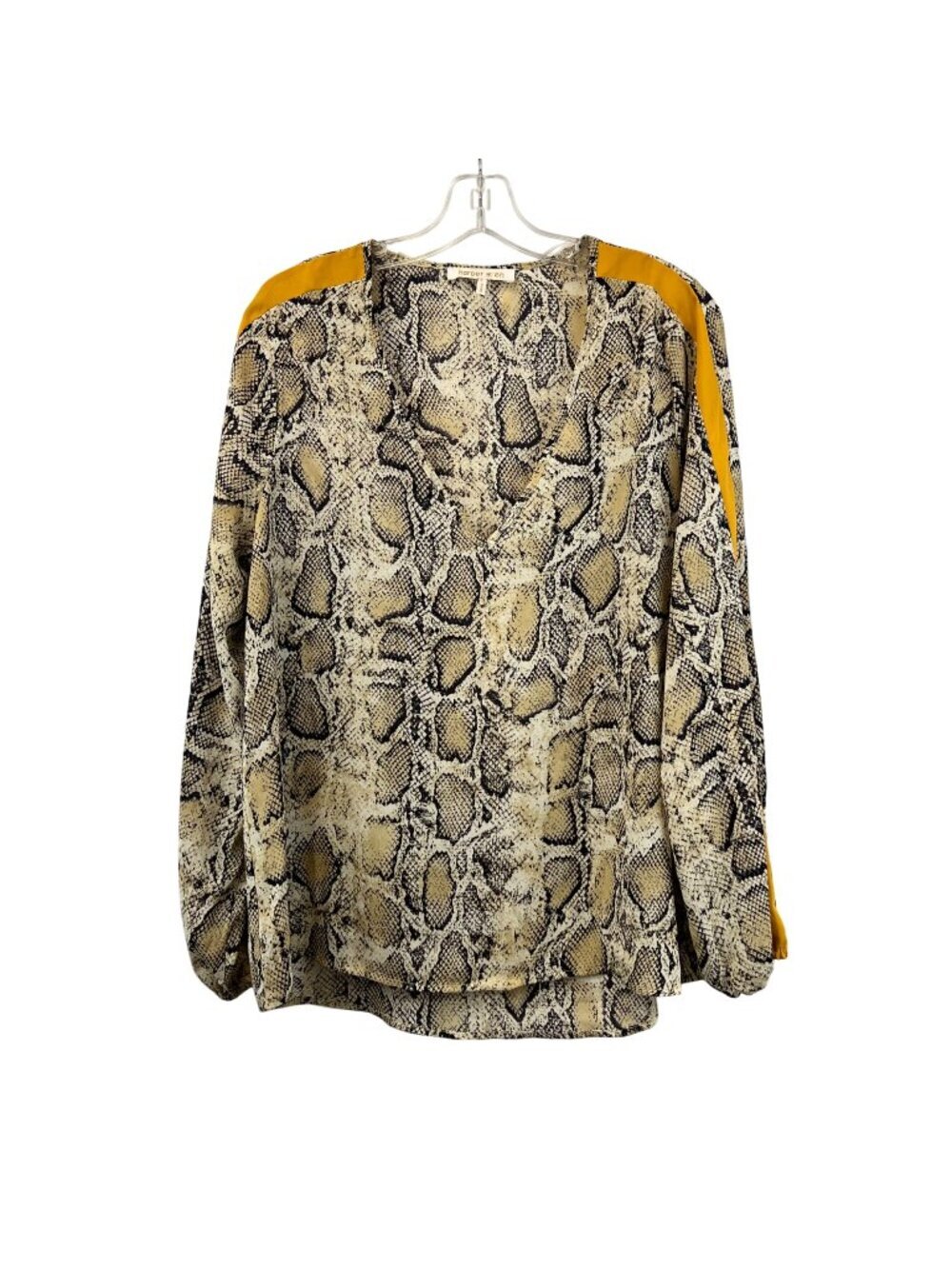 Harper Wren Womens Snake Print Top V-Neck Long Sleeve Size Large